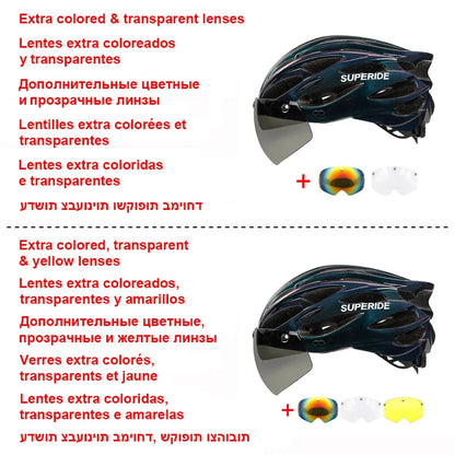 SUPERIDE Ultralight Cycling Helmet - In-Mold Road & MTB Bike Helmet with Magnetic Goggles & Sun Visor for Men & Women
