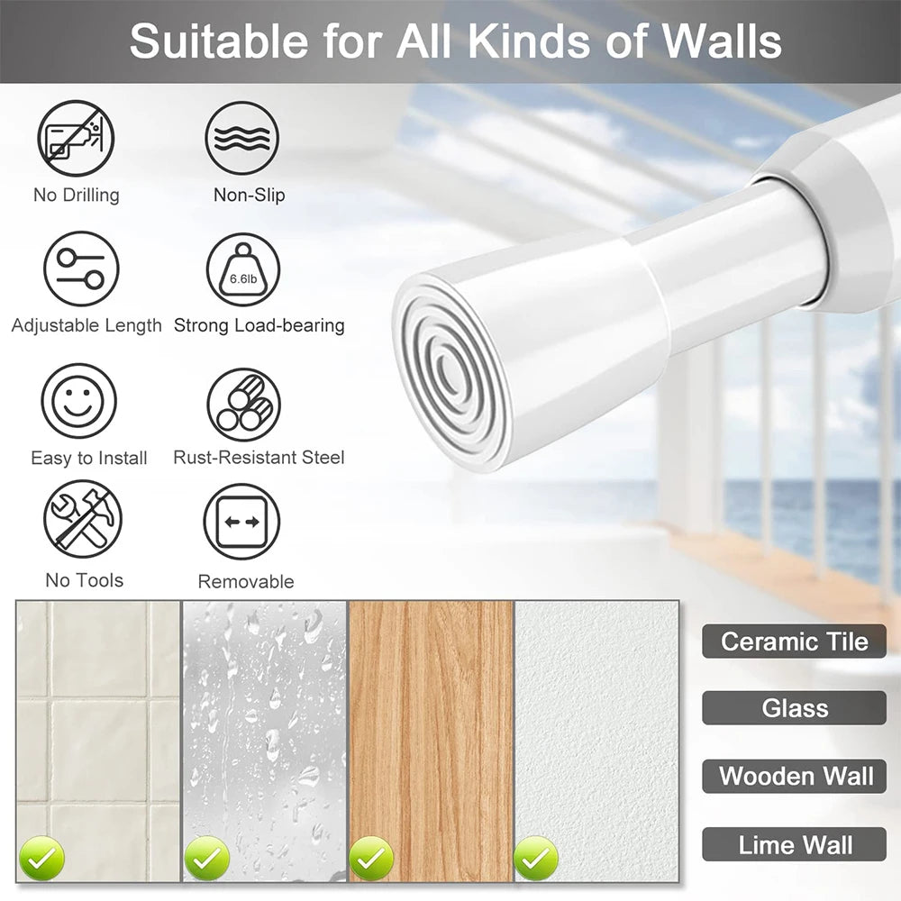 Adjustable Spring Tension Curtain Rods – Durable Extendable Telescopic Poles for Bathroom, Kitchen & Cupboard, No-Drill Installation