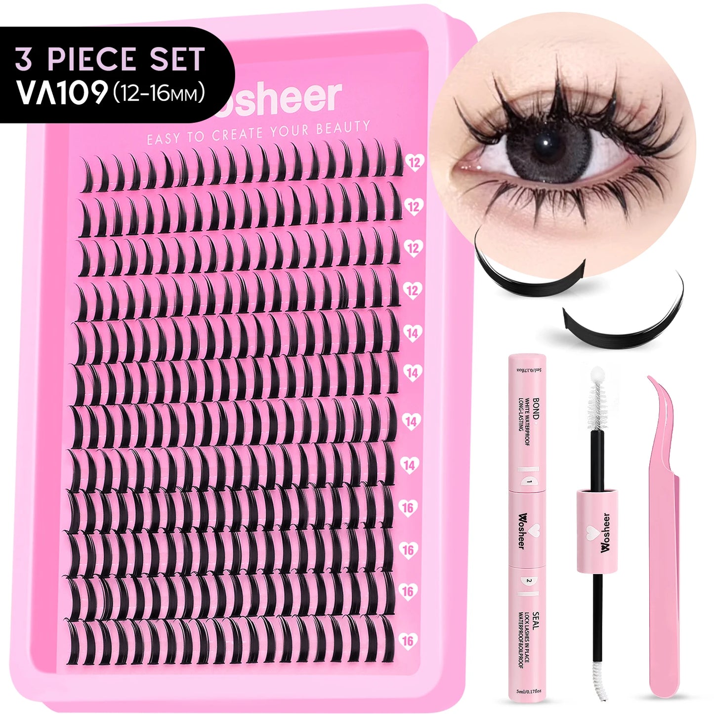 WOSHEER Lash Clusters Kit – Spiky Volume Individual Eyelash Extensions DIY Manga-Style Faux Mink Cluster Lashes