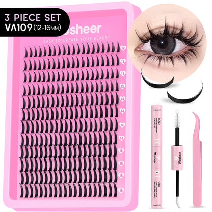 WOSHEER Lash Clusters Kit – Spiky Volume Individual Eyelash Extensions DIY Manga-Style Faux Mink Cluster Lashes