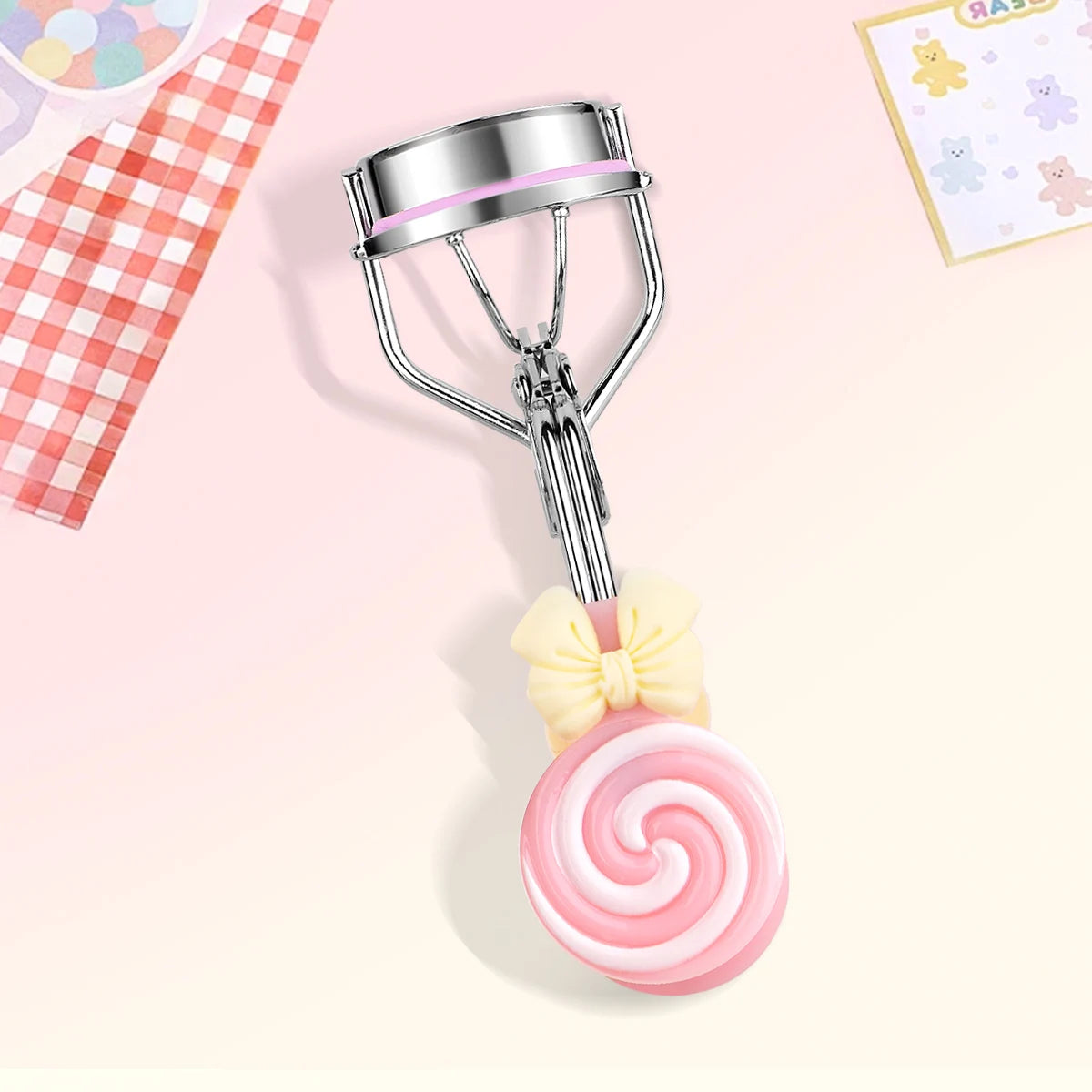 Lollipop Handle Eyelash Curler - Replaceable Adhesive Tape Lash Tool for Beginners and Easy Eye Makeup Application