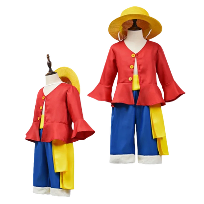 Monkey D. Luffy Halloween Cosplay Costume - Anime Straw Hat Pirate Outfit Set for Boys with Coat, Pants & Belt
