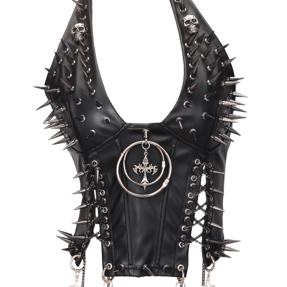 Y2K Gothic Spiked Tank Top - Punk Rock Emo Grunge Festival Style for Women