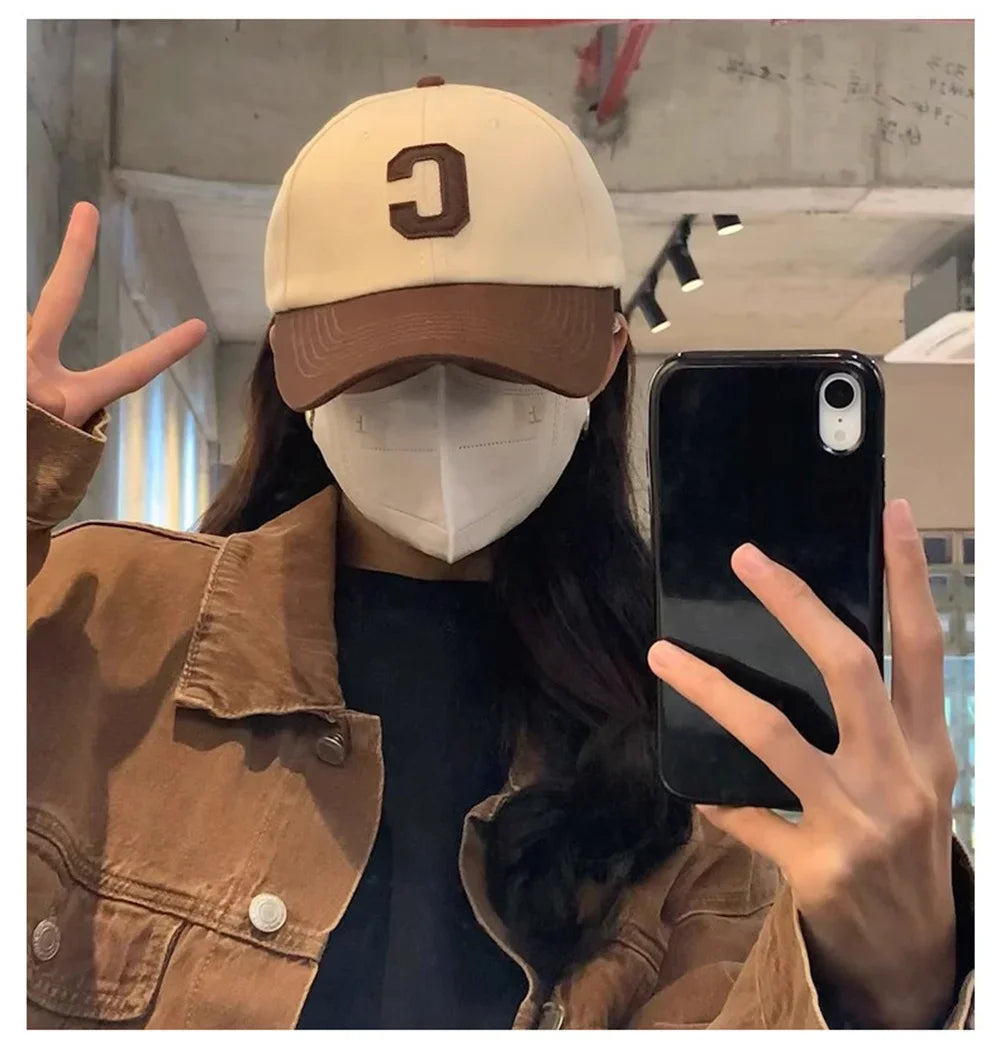 Unisex Baseball Cap – Fashion Letter C Patch, Color Block Design, Summer Sun Visor Hat for Men & Women