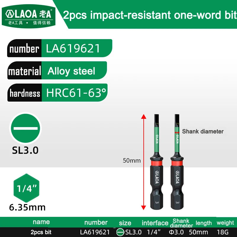 LAOA 2-Piece Alloy Steel Magnetic Impact Driver Bits - Impact-Resistant Cross & Hex Socket Bits