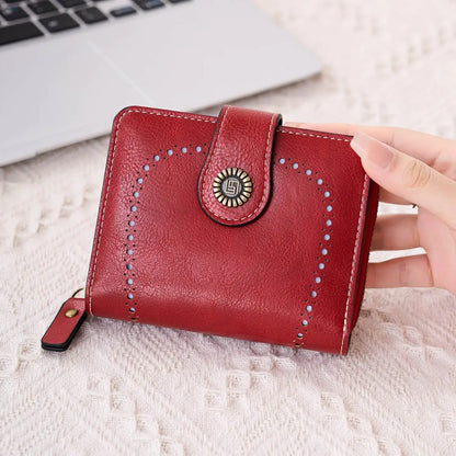 Retro Hollow-Out Short Purse for Women – Multi-Card Zipper Wallet, European & American Fashion Design