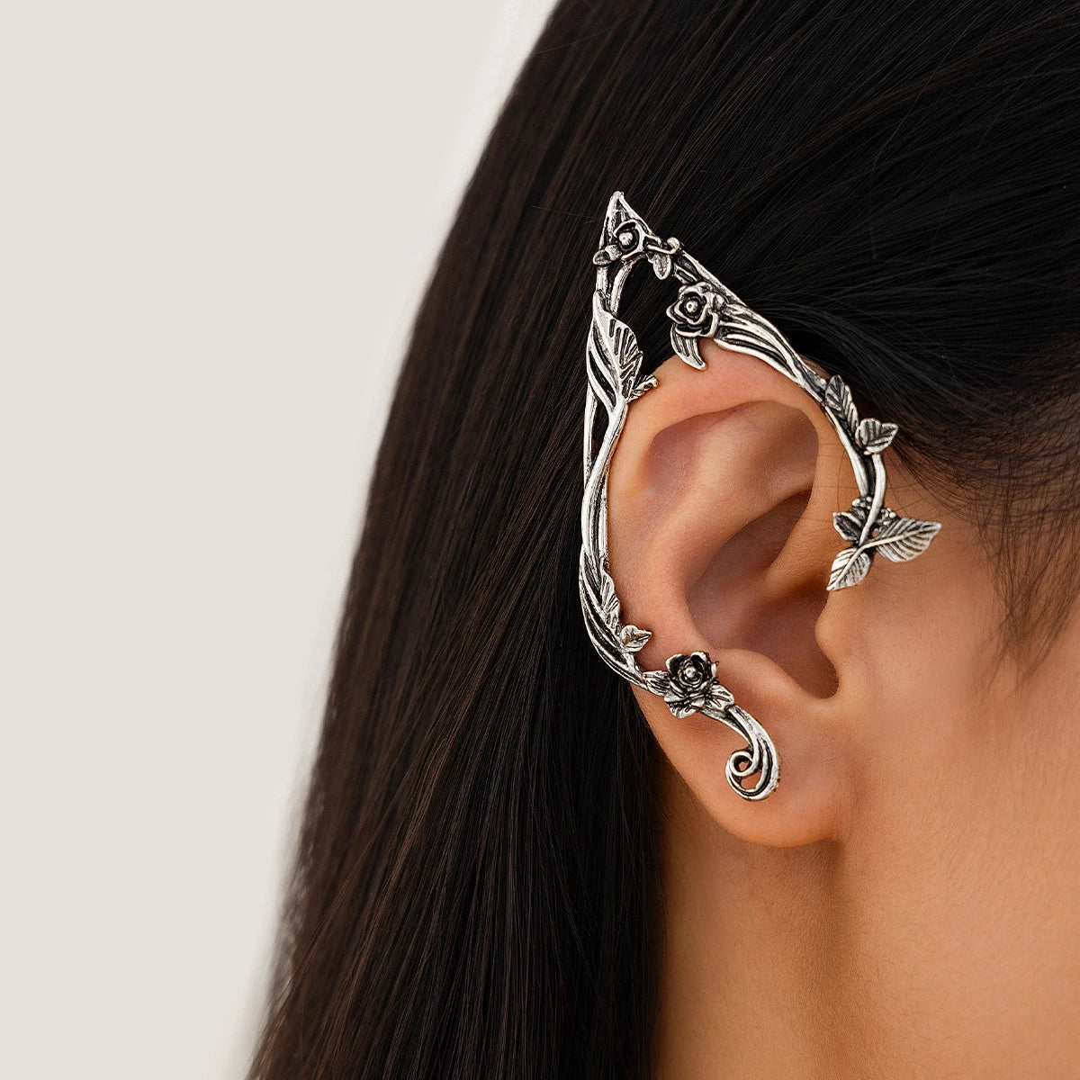 Gold Elf Flower Leaf Ear Cuffs - Fairy-Inspired Clip-On Earrings for Women & Girls