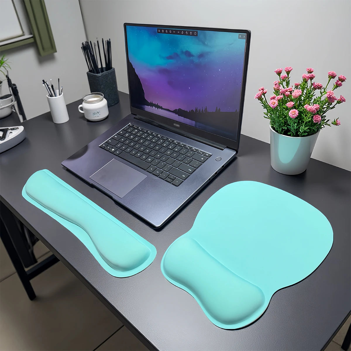 Ergonomic Keyboard Wrist Rest & Mouse Pad Set (3-Piece) with Memory Foam Cushion & Non-Slip Rubber Base for Comfort Support