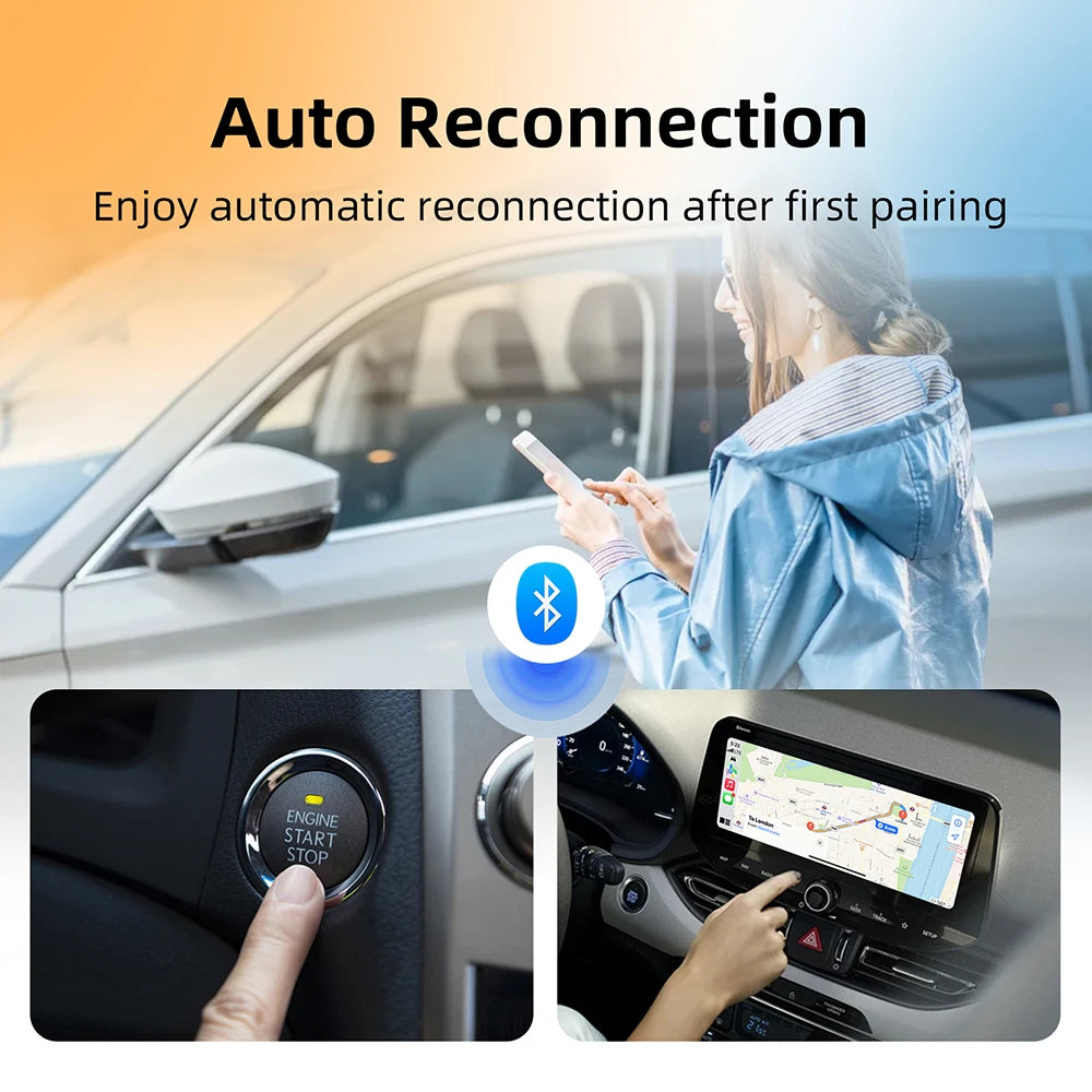Wireless CarPlay & Android Auto Adapter – USB Mini Dongle Plug & Play for VW, Toyota, Nissan, Honda, Ford, Benz