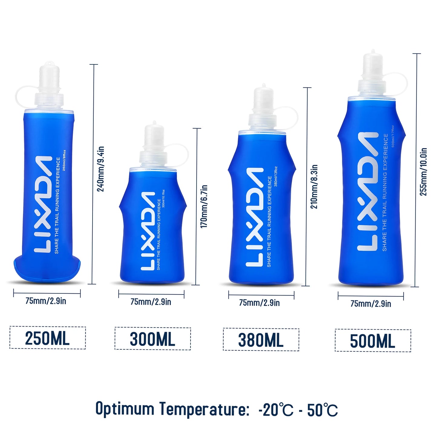 Lixada Soft Bottle - Folding BPA-Free Hydration Water Bottle for Outdoor Running, Hiking, Cycling (250ml/500ml/300ml/380ml)