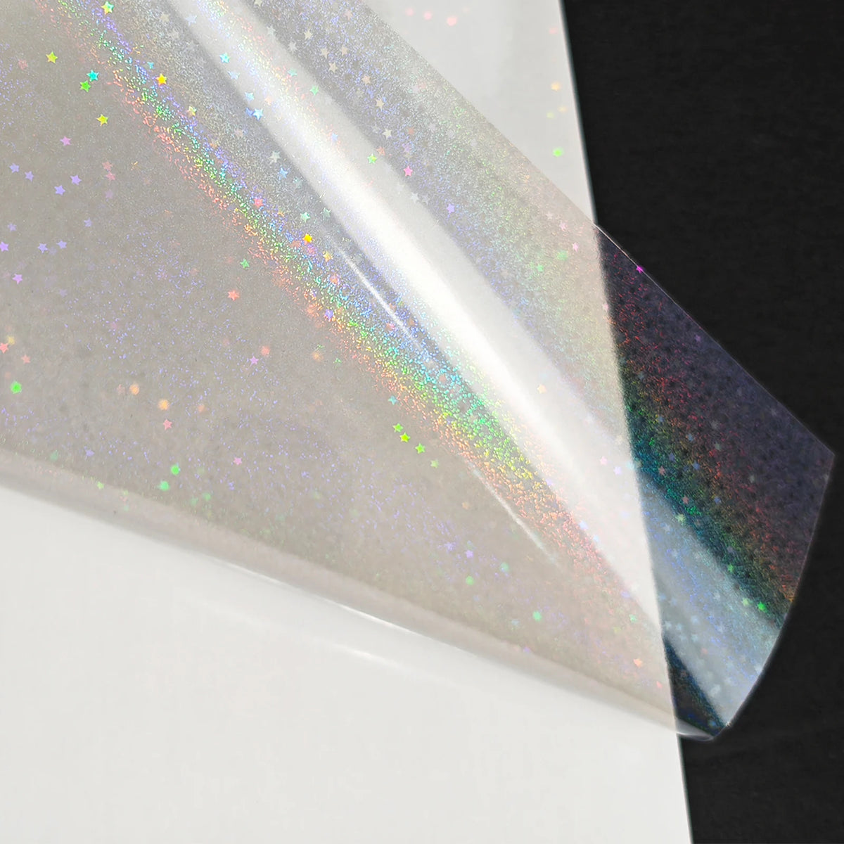 50-Piece Holographic Sand-Star Vinyl Sticker Set - Transparent Self-Adhesive Overlay Sheets for Laminating, 7.4 × 10.5 cm