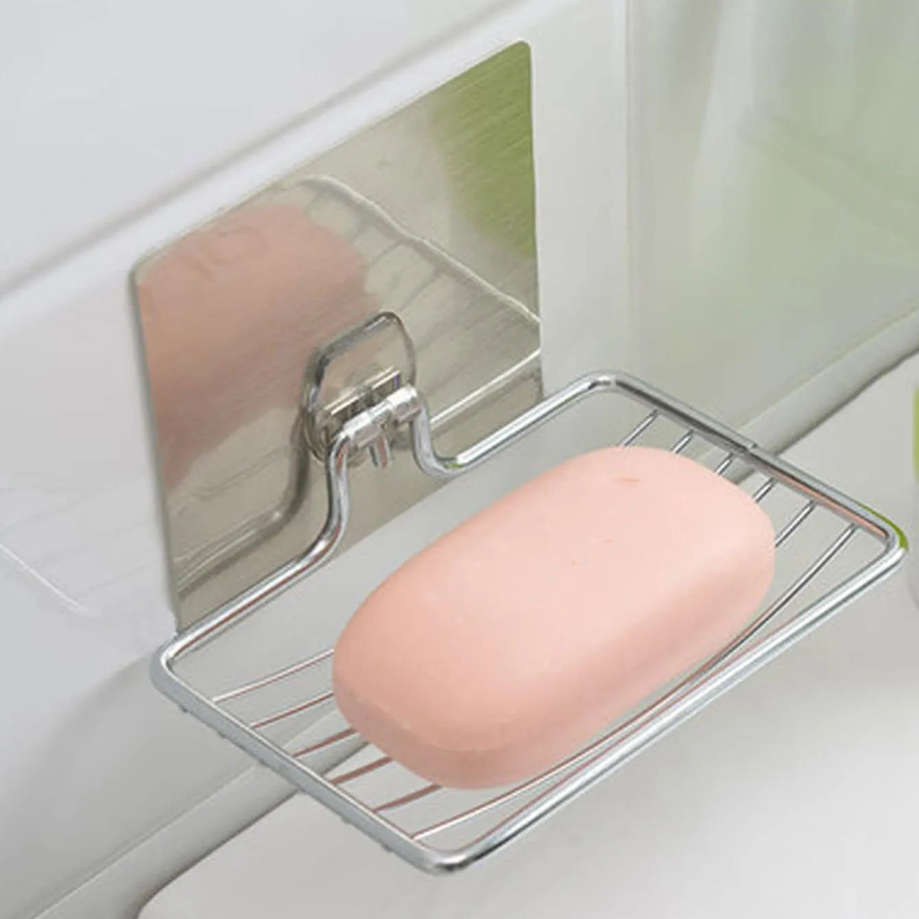 Punch-Free Stainless Steel Soap Rack: Elegant Bathroom Single Layer Drain Wall Hanging Sucker Soap Box Light Luxury Shelf (1pc)