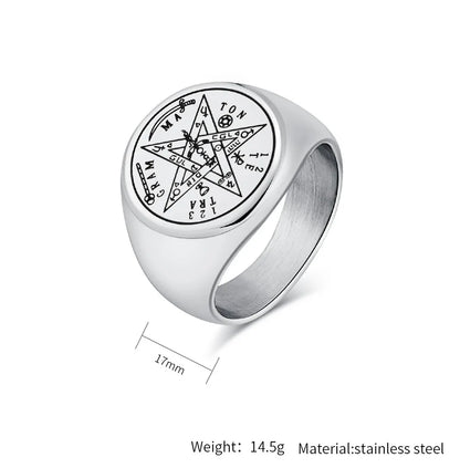 Jewish Tetragrammaton Pentagram Ring – Stainless Steel Hebrew Pentacle Amulet for Men, Witchcraft Power & Protection Jewelry