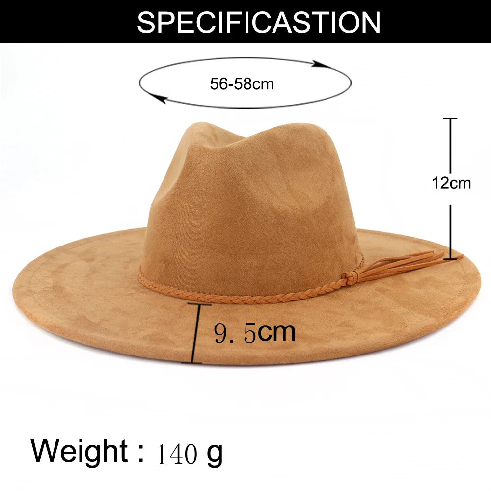 Suede Top Hat Fedora - 9.5cm Wide Brim Felt Jazz Hat for Men and Women, Autumn/Winter Classic Church Sombrer