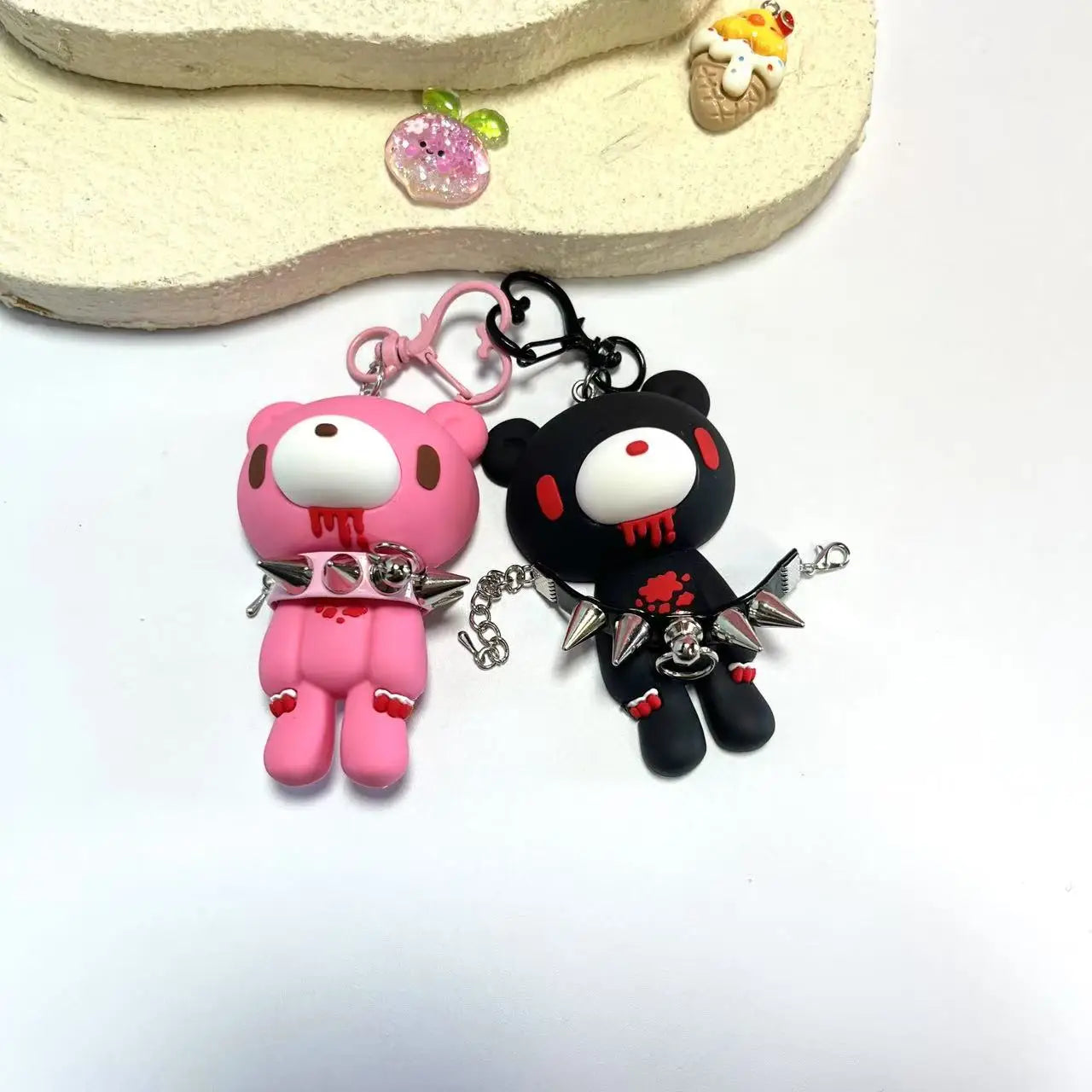 Demon Bear Keychain - Cute Punk Teddy Bag Charm with Spiked Collar, Collectible Gift Accessory