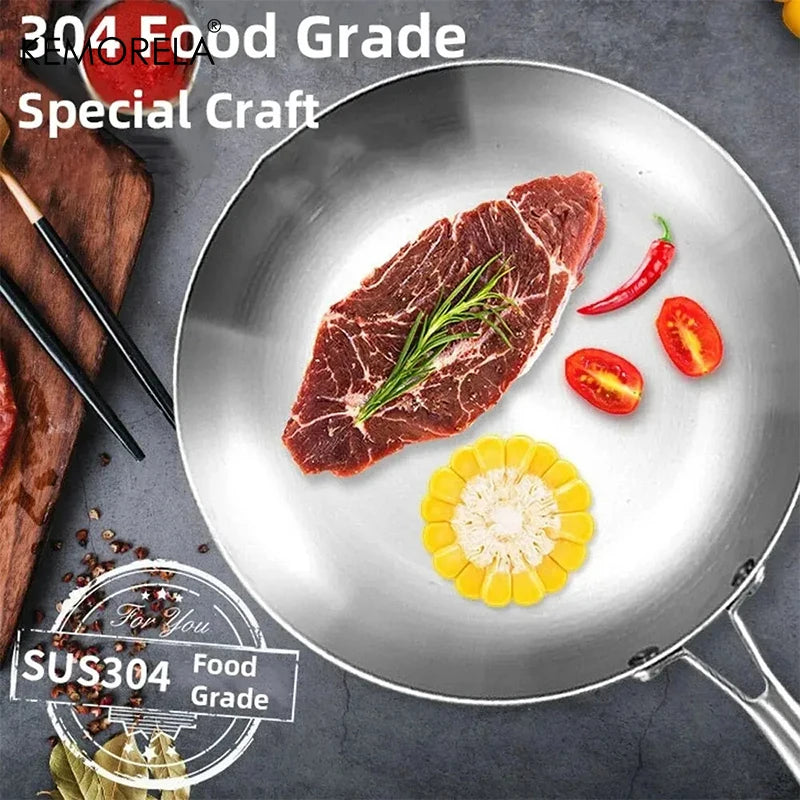 2/3PC Stainless Steel Frying Pan Set - 304 Food Grade Non-Stick Wok Pans, 2MM Thick, 5-Ply, Available in 22cm, 24cm, 26cm, 28cm