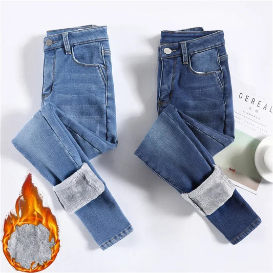 Women’s Thermal Fleece Jeans – Winter Warm Thickened Skinny Velvet Pants