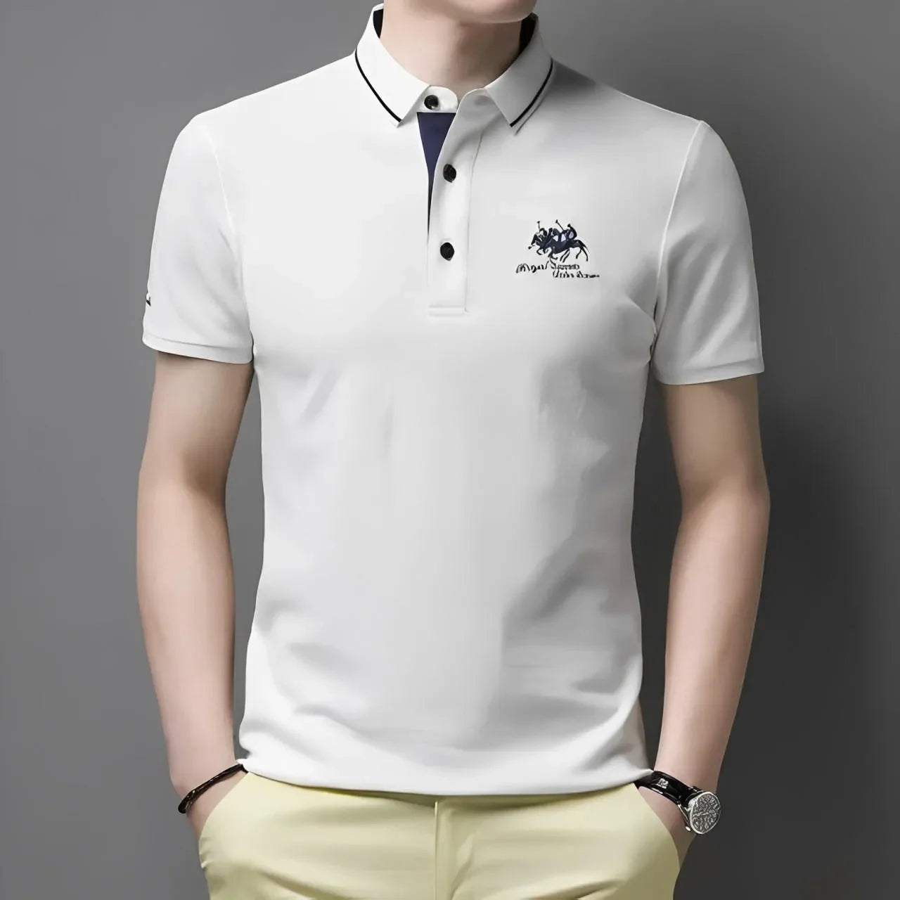 Custom Men's Embroidered Polo Shirt - Short Sleeve Casual Summer Fashion Top
