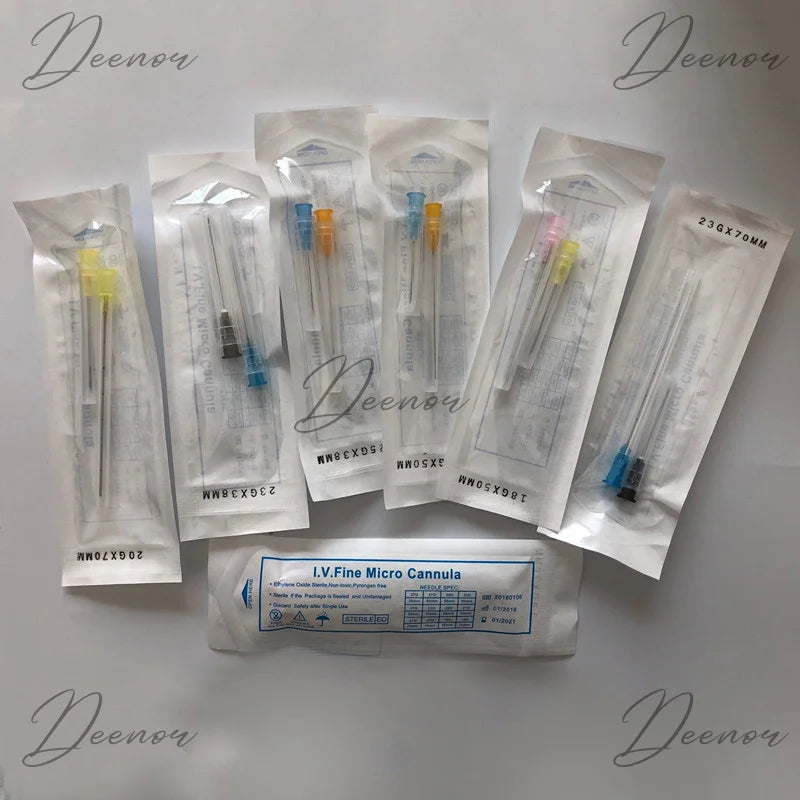 50PCS Sterile Blunt Tip Micro Cannula Needles Set — Flexible Disposable 18G–27G Fine Tip Microcannula