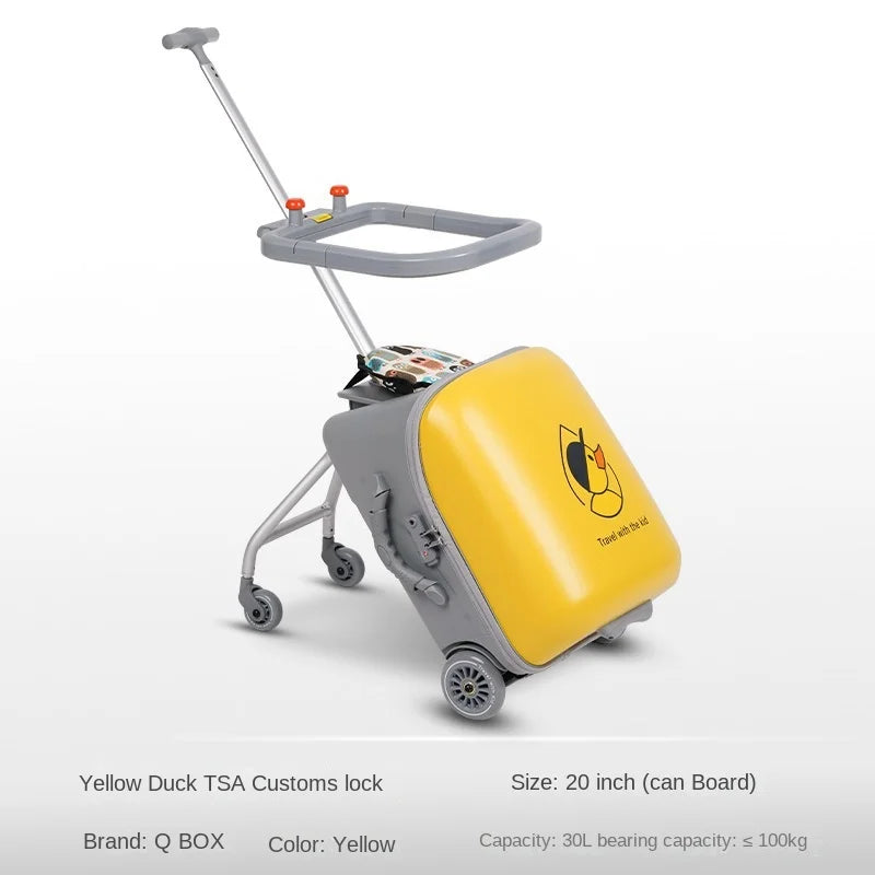 Kids Ride-On Luggage with Wheels – Sit and Ride Yellow Trolley Suitcase for Boys & Girls, Baby Walking Travel Box