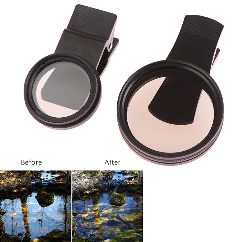 37/52MM CPL Circular Polarizer Filter — Universal Black Camera & Phone Clip-On Lens Accessory for Wide-Angle Photography
