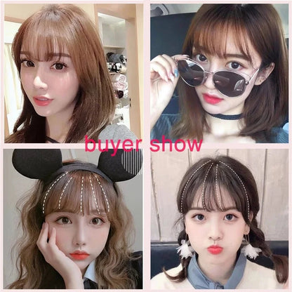 Synthetic Invisible Air Bangs Hair Extensions – Fake Front Fringe Hairpiece, Black & Brown Clip-In Bangs for Women