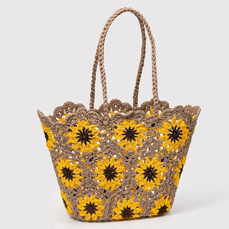 Women’s Handwoven Hollow Flower Handbag – Fashion Leisure Travel Tote Shoulder Bag for Vacation & Everyday Use