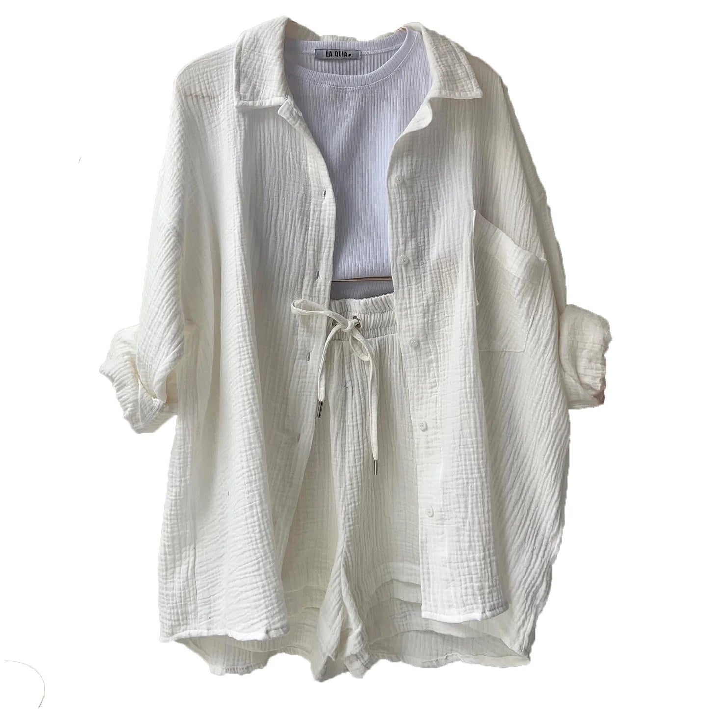 2025 Women’s Summer Two-Piece Set – Solid Color Casual Loose Short Pants & Top Outfit
