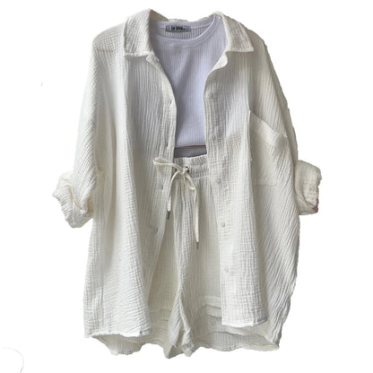2025 Women’s Summer Two-Piece Set – Solid Color Casual Loose Short Pants & Top Outfit