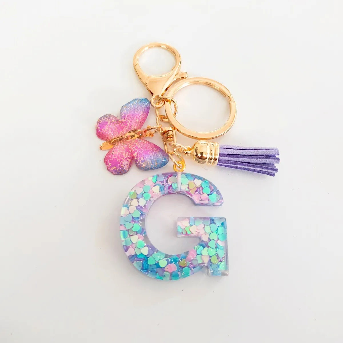 Butterfly Initial Keychain - Fringe Sequin A-Z Letter Bag Charm for Women & Students