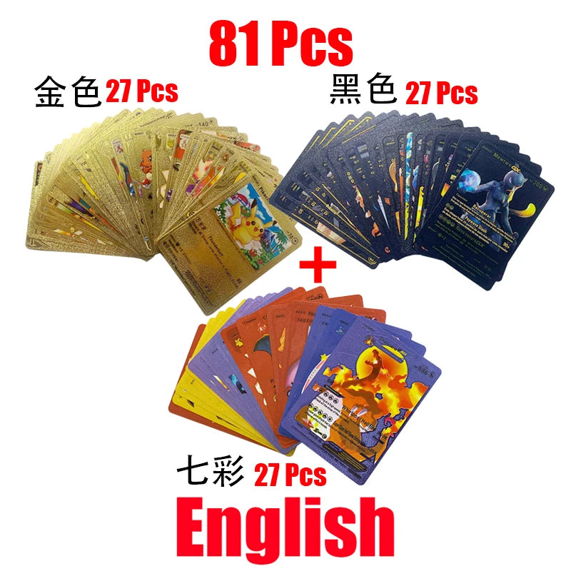 Pokemon Rainbow Gold & Silver VMAX GX Cards – Collectible Battle Trainer Cards in Spanish, English & French, Kids Toy Christmas Gift