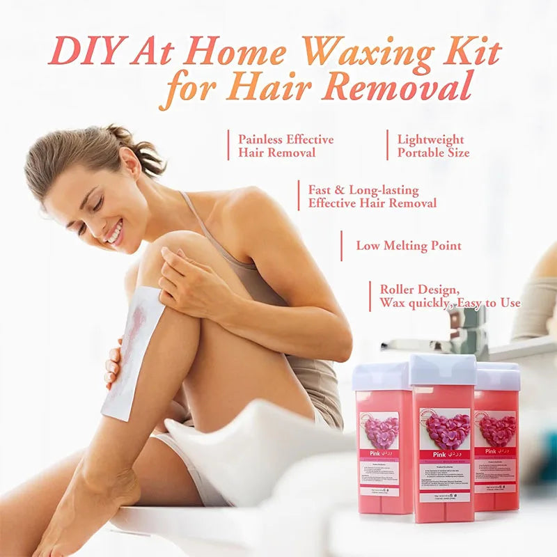 3 in 1 Roll-On Waxing Kit – Soft Wax Heater with Wax Cartridges & Strips for Hair Removal