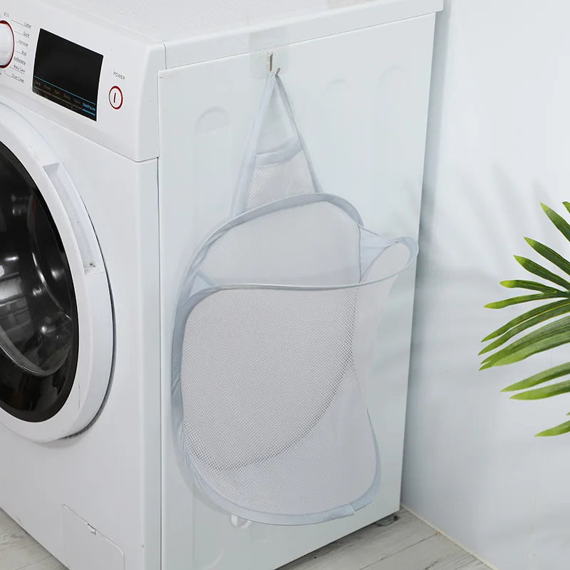 Foldable Dirty Clothes Storage Basket – Wall-Mounted Bathroom Hanging Bag with Frame for Household Laundry