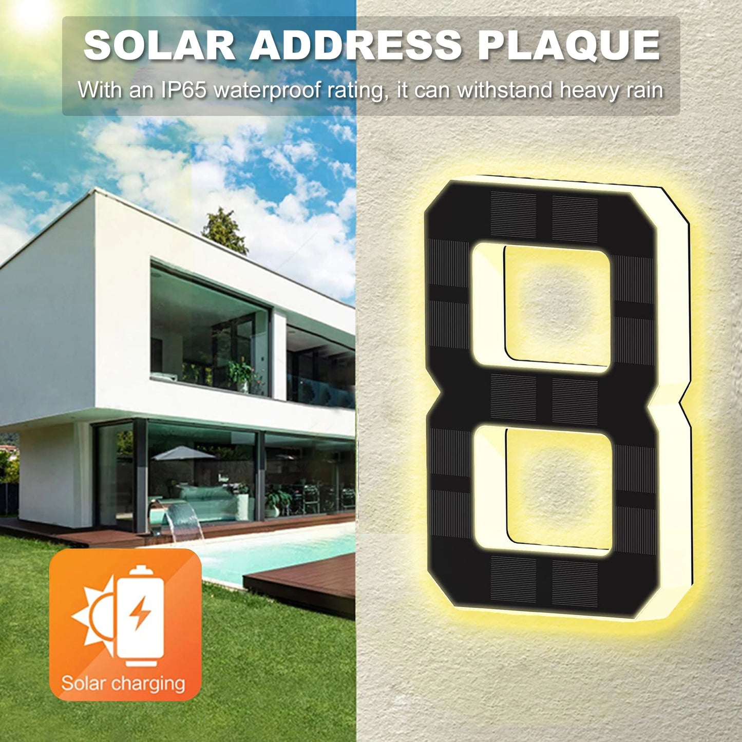 LED Solar House Numbers - IP65 Waterproof Personalized Illuminated Outdoor Address Sign for Home, Hotel & Bar 23/17/12CM