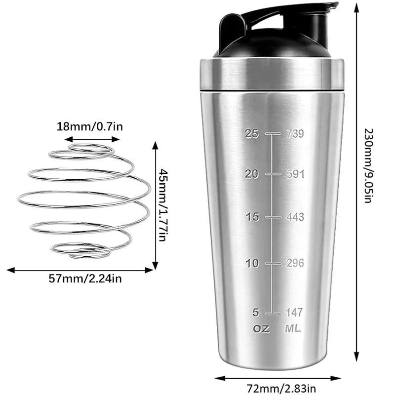 750ML Protein Shaker with Mixball - Leak-Proof Metal Magic for Perfect Protein Shakes!