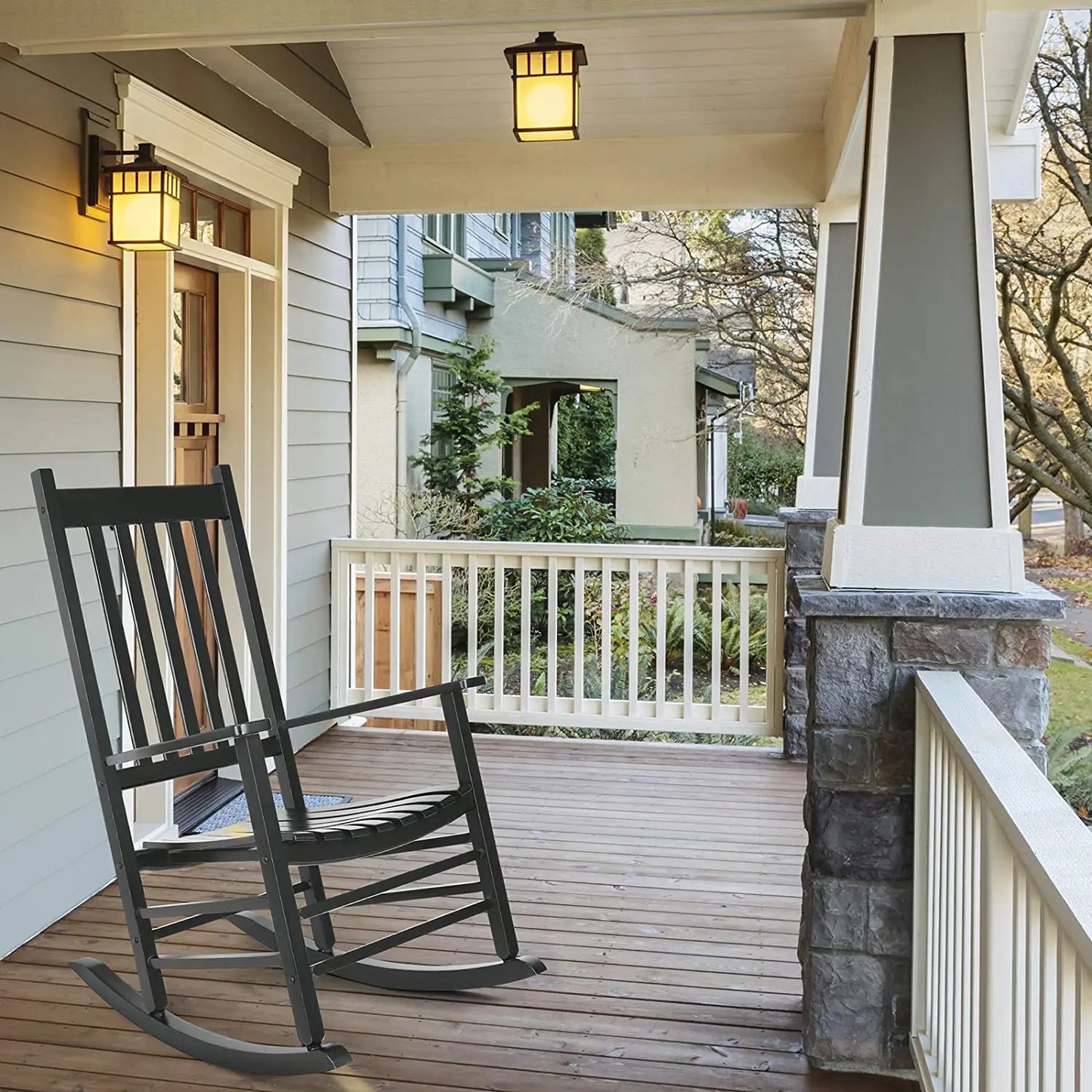 Wooden Porch Rocking Chair – High Back Outdoor Rocker for Adults, Patio & Garden Seating