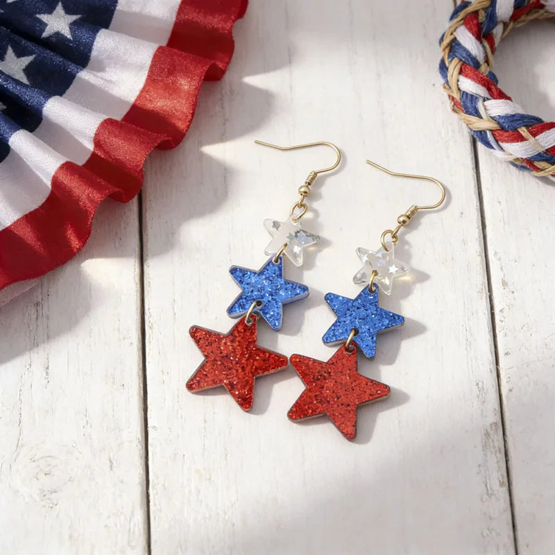 Independence Day Patriotic Earrings - Acrylic American Flag Style Jewelry for Holiday Events