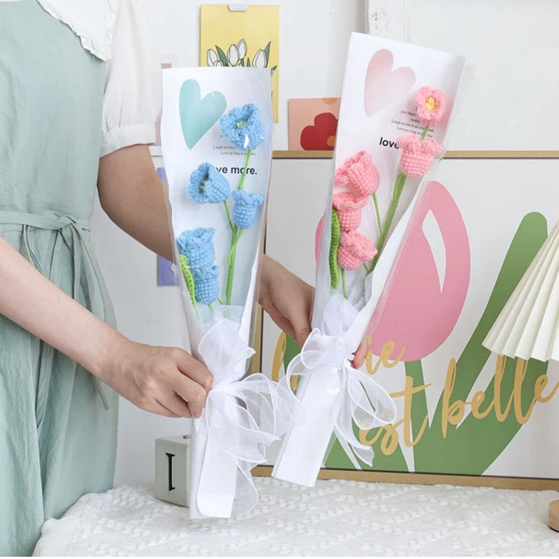 5/10PCS Transparent Flower Wrapping Bags – Gift Packaging with Handle for Weddings, Birthdays, Candy & Flower Box Decor