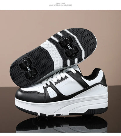 Four-Wheel Roller Shoes for Boys & Girls – Casual Outdoor Sports Sneakers with Pulleys, Slide & Shrink School Walking Shoes