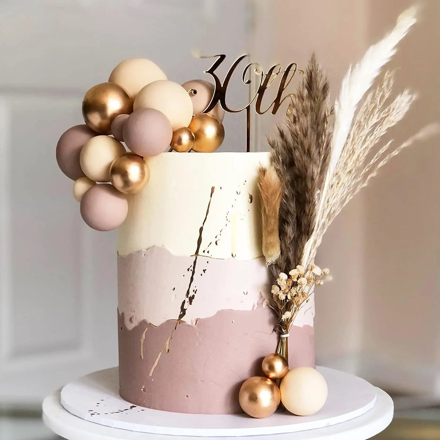 Apricot Gold Light Brown Ball Cake Topper - Bear Theme Cupcake Insert for Birthday Party Favors and Wedding Decor