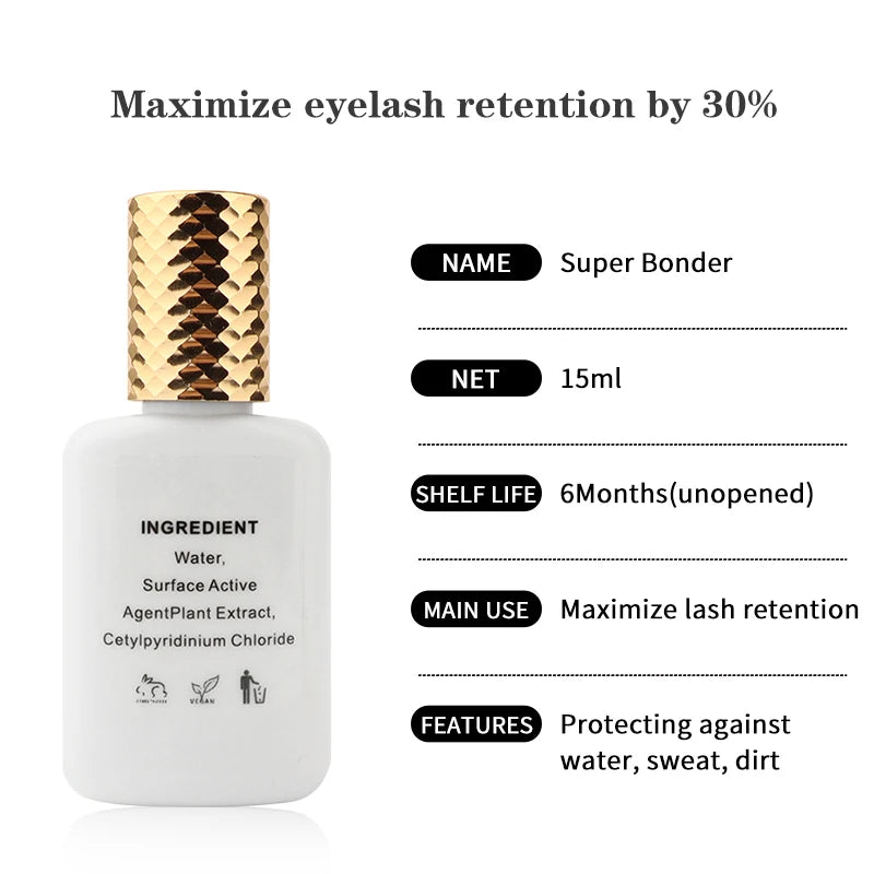 15ml Super Bonder Fixing Agent for Eyelash Extensions - Lash Primer, Glue Adhesive Hardener for Professional Use