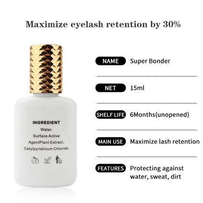 15ml Super Bonder Fixing Agent for Eyelash Extensions - Lash Primer, Glue Adhesive Hardener for Professional Use