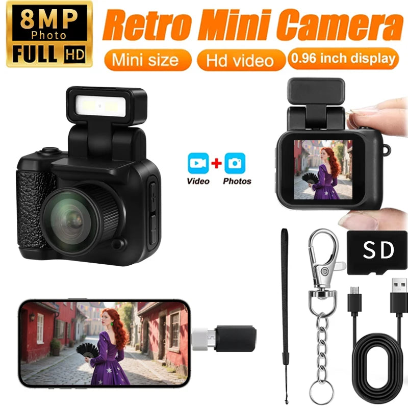 Y4000 Mini Keychain Camera - HD 1080P Portable Pocket Video Recorder with Screen & Flash Lamp