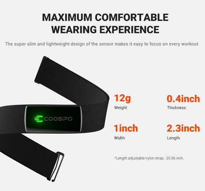 COOSPO H9Z Bluetooth Heart Rate Monitor Chest Strap — ANT+ HRM Waterproof for Garmin, Wahoo, Zwift