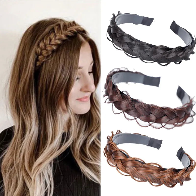 Bohemian Twist Braided Wig Headband - Fashionable Synthetic Hair Accessory for Women, Perfect Stretchable Hairband for Parties