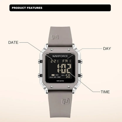 NAVIFORCE Women's Digital Sports Watch - Waterproof Silicone Strap with Time, Date & Week Display
