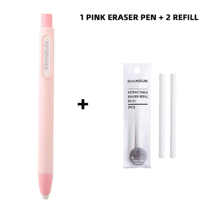 Retractable Press Eraser Pen – Replaceable Core Push-Button Art Eraser for Students, Kids & School Stationery Supplies