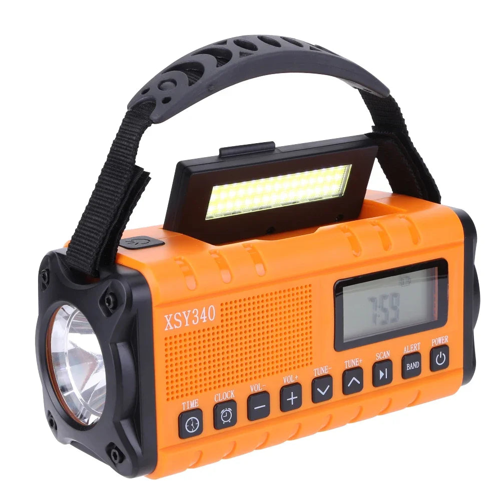 12000mAh AM/FM/NOAA Weather Radio – Solar Hand Crank Portable Emergency Radio with 2 Solar Panels, Reading Lamp for Camping