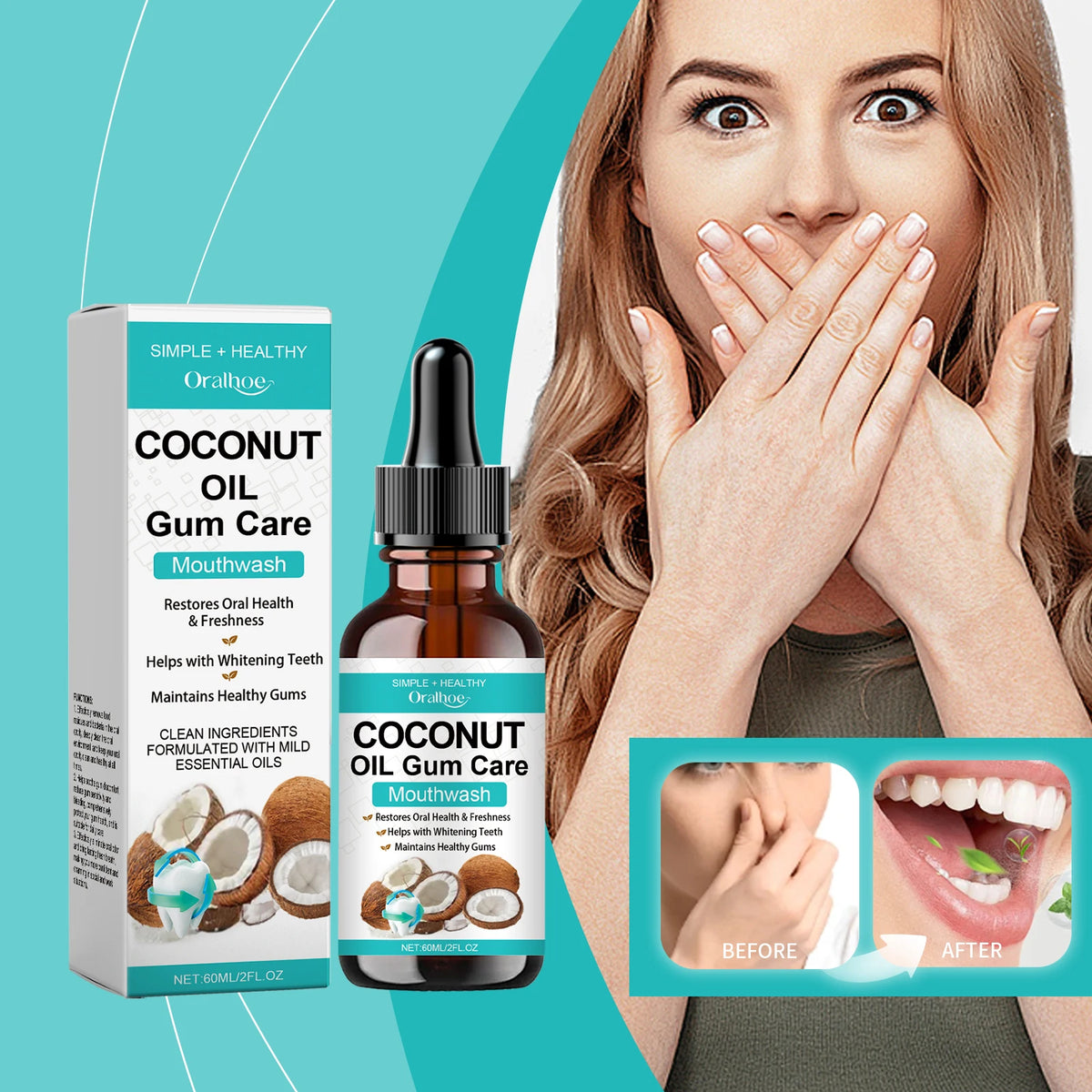 Coconut Mint Oil Pulling Mouthwash - Alcohol-Free Oral Care for Fresh Breath, Tooth Stain Care, and Daily Hygiene