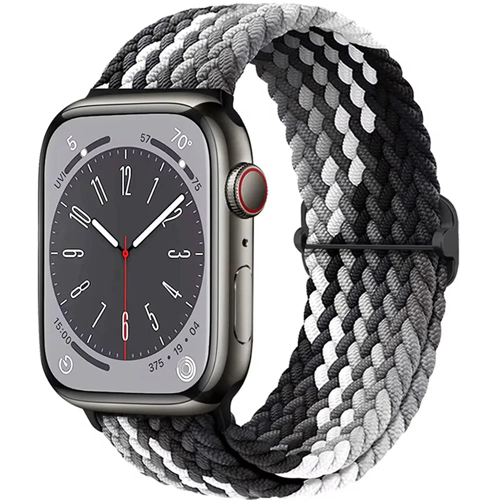 Braided Solo Loop Apple Watch Ultra Band – Elastic Nylon Adjustable Strap for iWatch SE, Series 3–9 (38mm–49mm) Bracelet Band